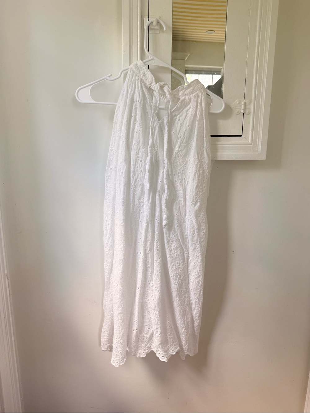 SHEIN White Eyelet Halter Mini Dress